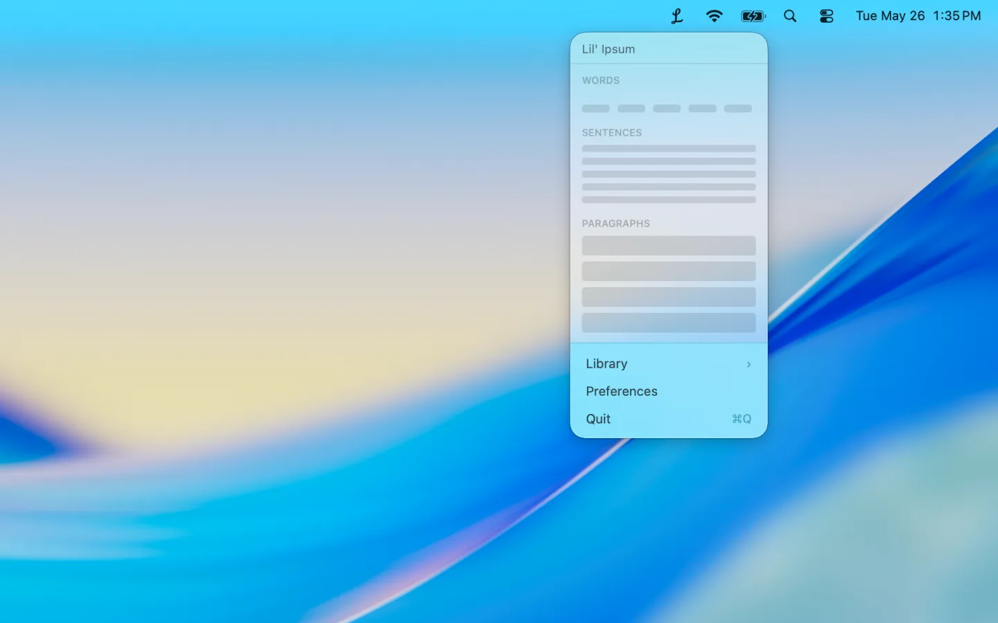 The Lil' Ipsum menu-bar popover