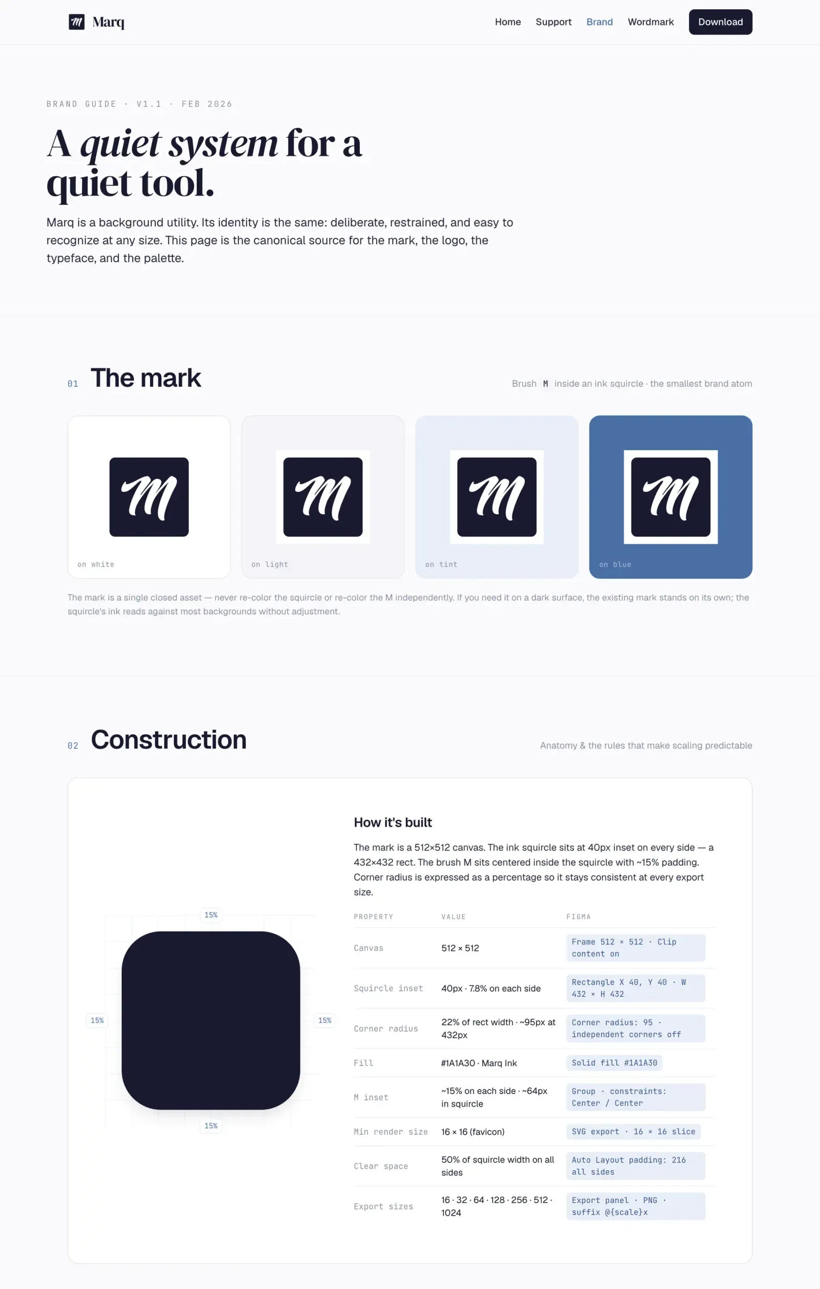 The brush-m mark and its construction spec
