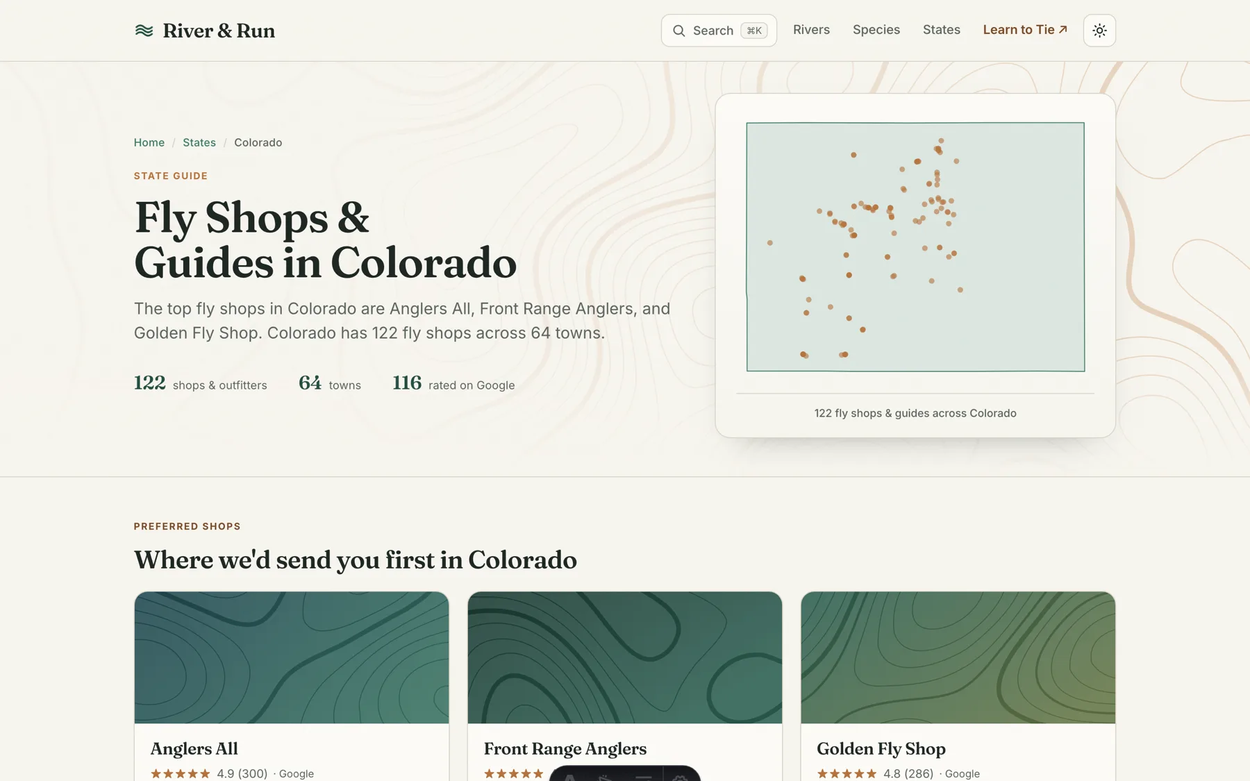 A state page: fly shops and guides in Colorado