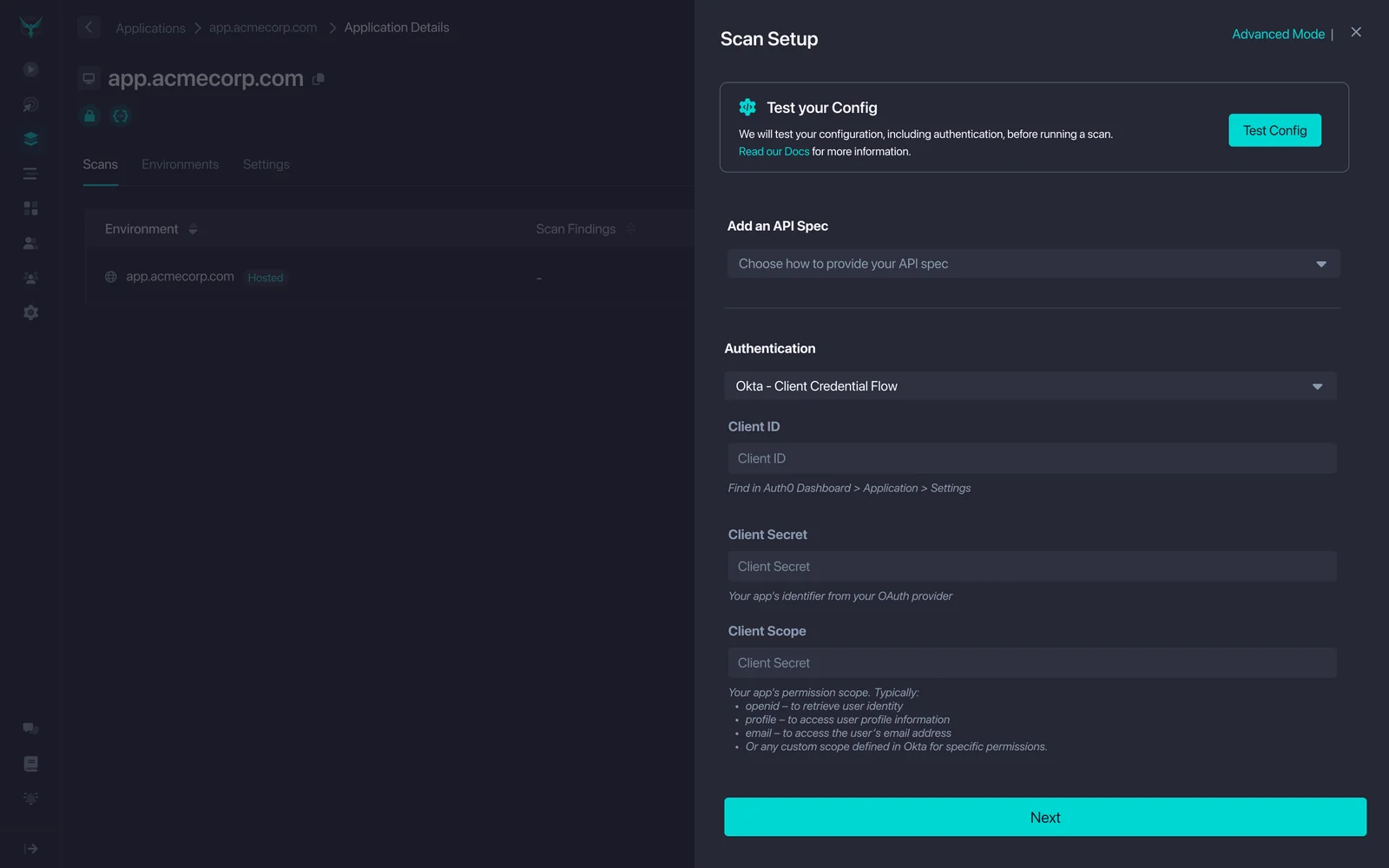 The scan setup form, built with Claude Code on the updated design system